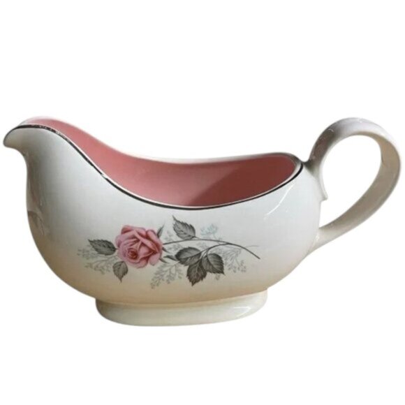 Vtg 50’s Taylor Smith & Taylor “Pink Rose” on White gravy boat ceramic - Picture 13 of 13